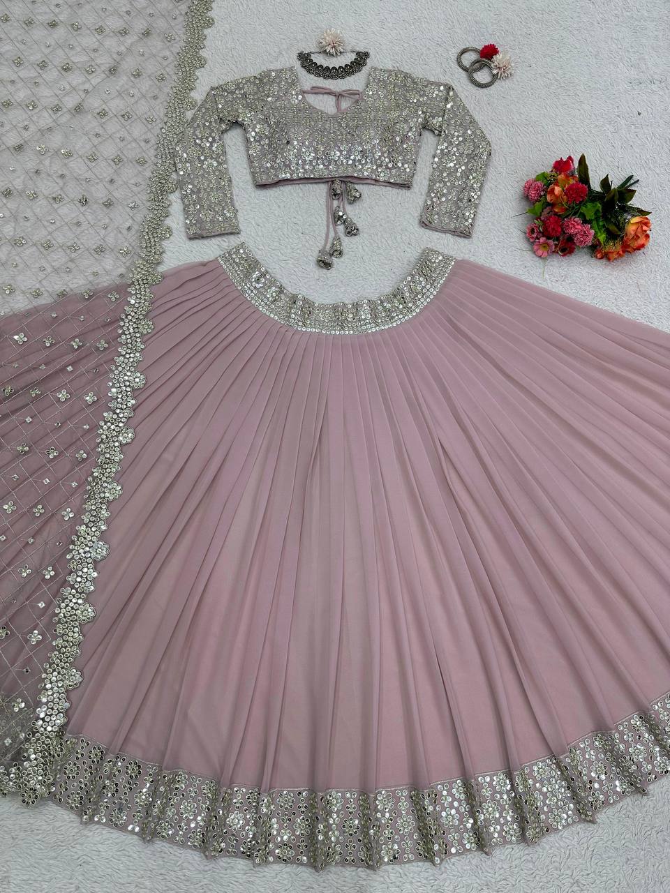 Stunning Faux Georgette 9mm Sequin Embroidered Lehenga Set YNF