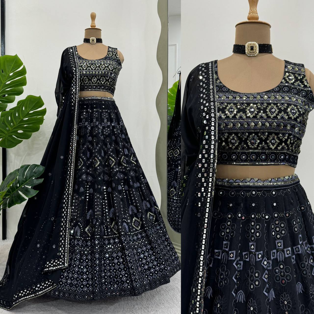 Exquisite Faux Georgette Lehenga Set with 9mm Sequin & Thread Work YNF