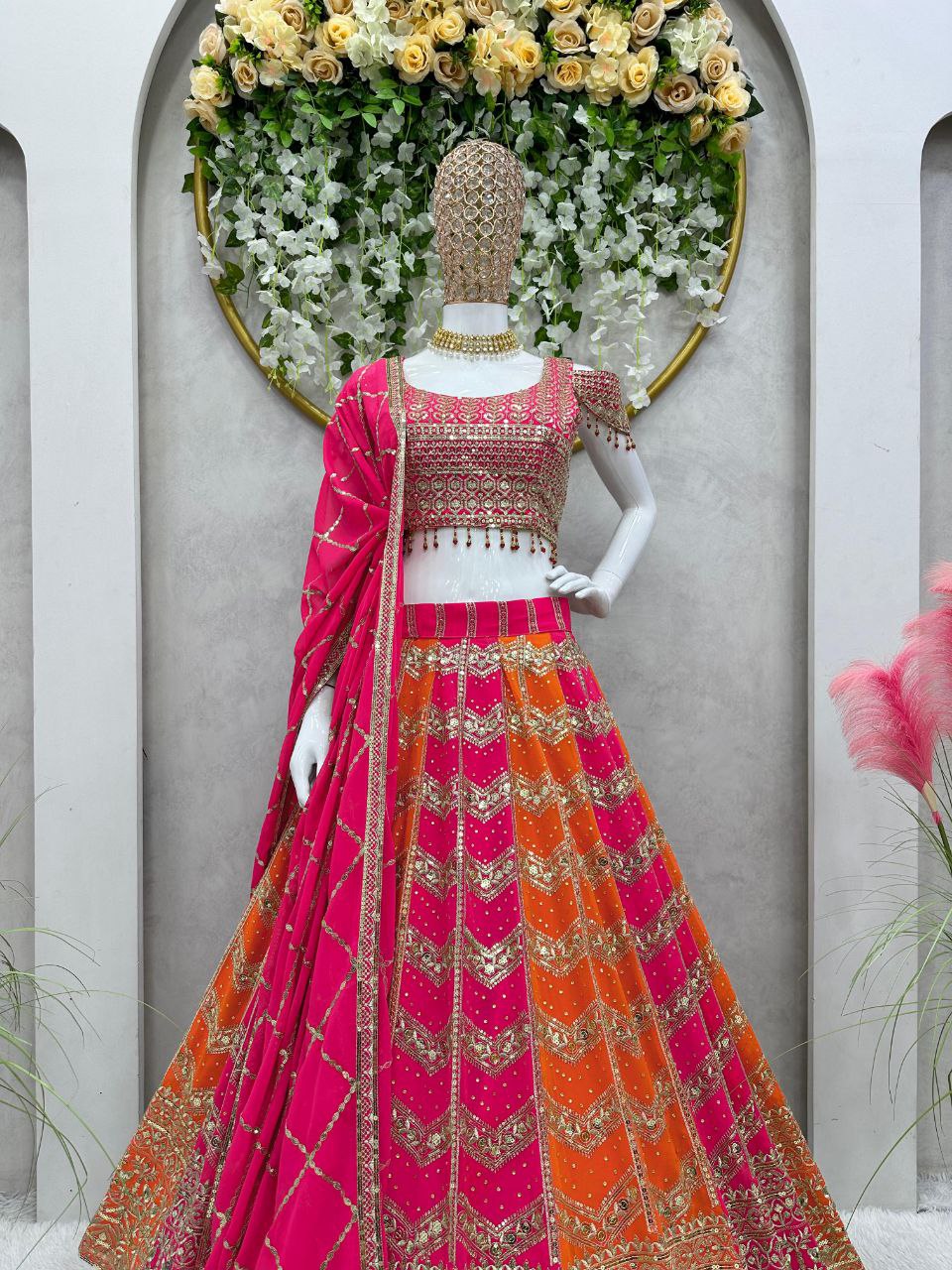 Fox Georgette Lehenga Set with 3+5mm Sequins & Real Diamond Detailing YNF