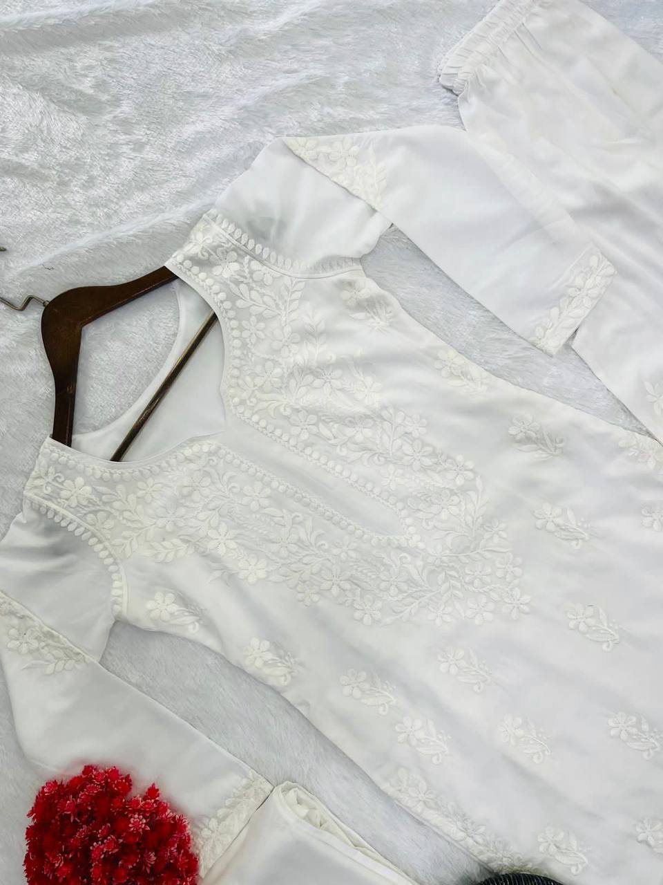 Elegant Maslin Embroidered Suit Set with Plazo & Dupatta | Thread Work Detailing YNF