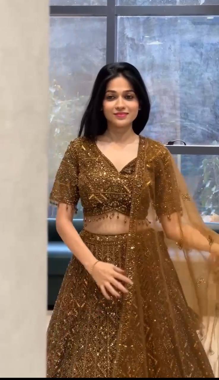Soft Butterfly Net Lehenga Set with Sequins Embroidery | Semi-Stitched with Matching Dupatta & Blouse YNF