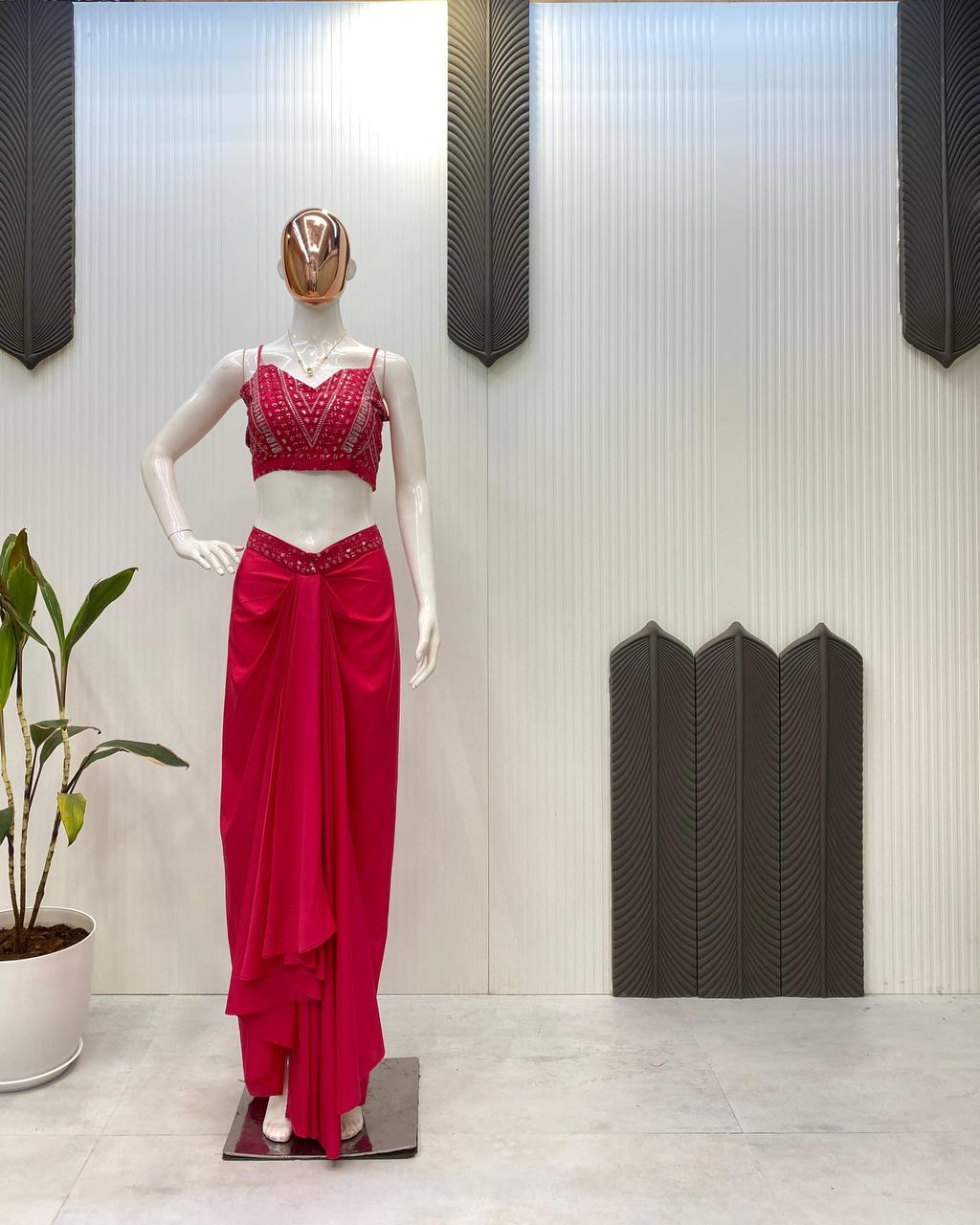 ✨Elegant 3-Piece Co-Ord Set with Draped Skirt, Tube Blouse & Embroidered Shrug | Premium Partywear Ensemble YNF