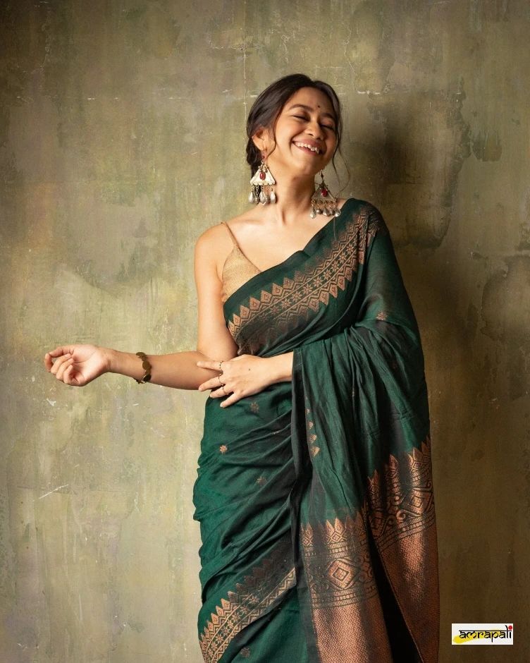 Elegant Sky Blue Banarasi Soft Silk Saree with Copper Zari & Colorful Print | 5.5 M Length | 5 Color Options | Lightweight & Graceful Drape YNF