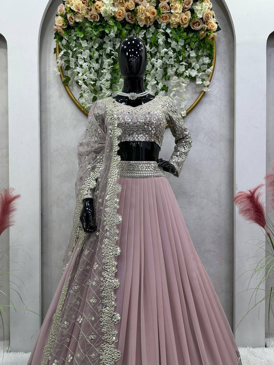 Stunning Faux Georgette 9mm Sequin Embroidered Lehenga Set YNF