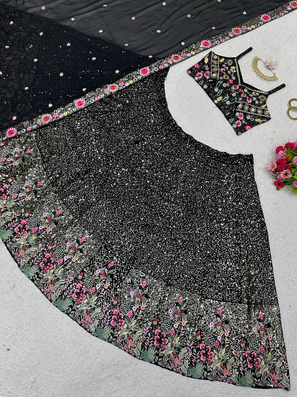 Graceful Faux Georgette Lehenga Set with Thread & Sequin Work YNF