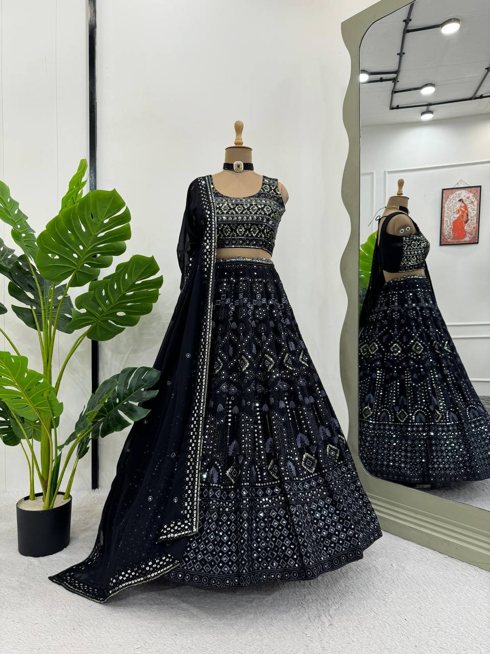Exquisite Faux Georgette Lehenga Set with 9mm Sequin & Thread Work YNF