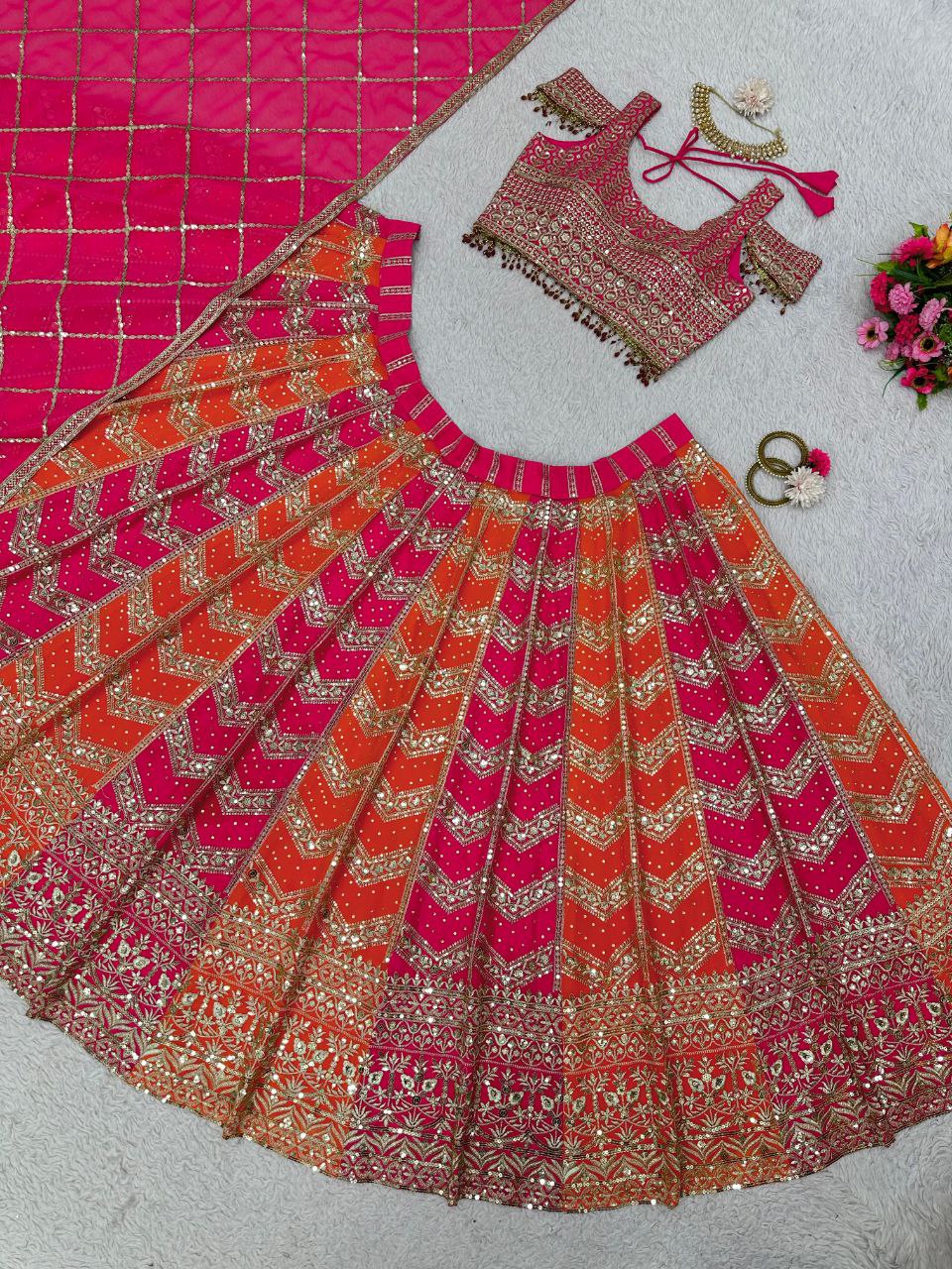 Fox Georgette Lehenga Set with 3+5mm Sequins & Real Diamond Detailing YNF