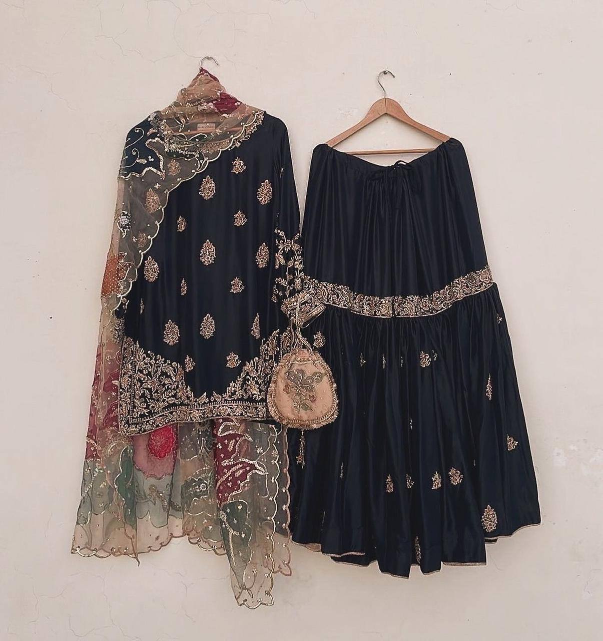 Chinon Sharara Suit Set with Sequin Embroidery & Organza Dupatta | Elegant Festive Wear 💫 YNF