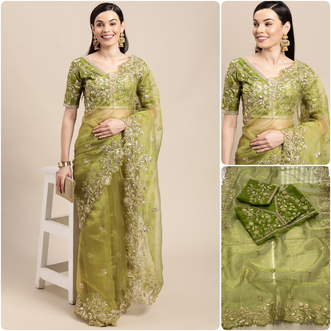Premium Soft Organza Saree with C-Pallu & Embroidery Work | Wedding Special with Heavy Embroidery Blouse YNF