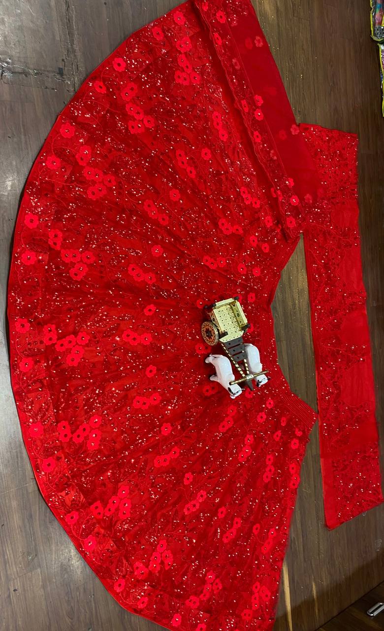 Premium Soft Butterfly Net Lehenga with Embroidery Sequins Work | Semi-Stitched with Unstitched Blouse & Dupatta YNF
