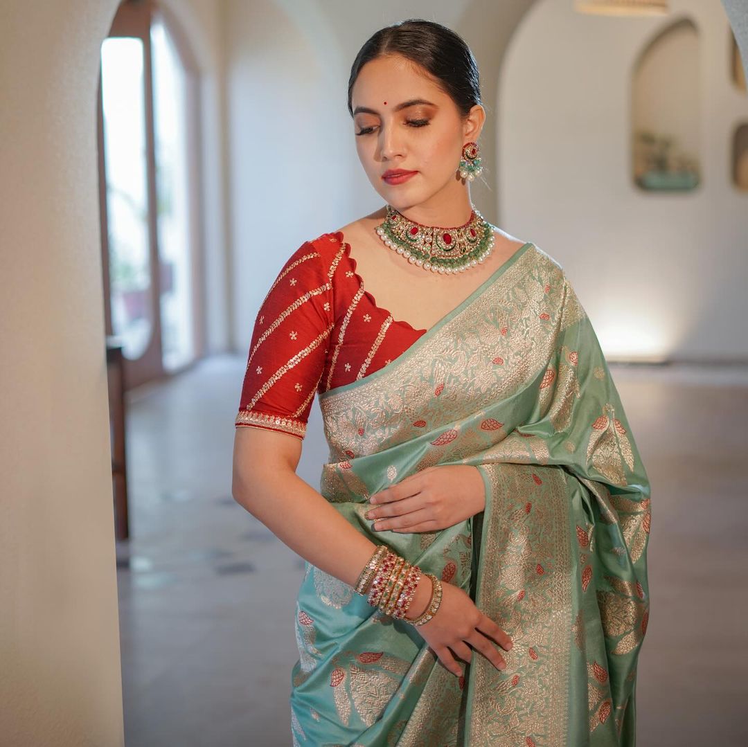 Premium Banarasi Soft Silk Saree with Heavy Brocade & Gold Zari Weaving | 5.5 Meters Length | Dry Clean Only YNF