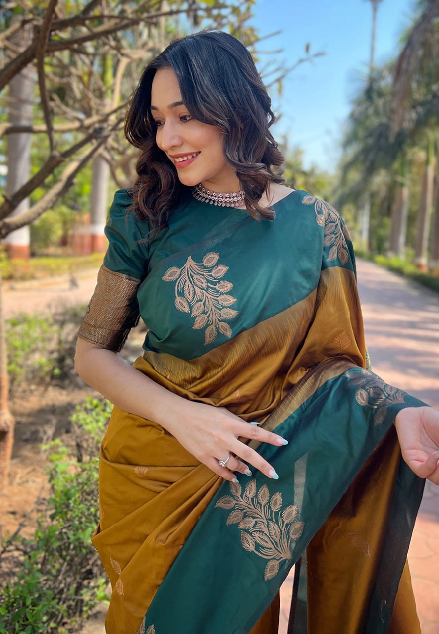 Luxurious Banarasi Soft Silk Saree with Gold Zari & Heavy Brocade Work | 5.5 M Length | 5 Color Options | Traditional Elegance YNF