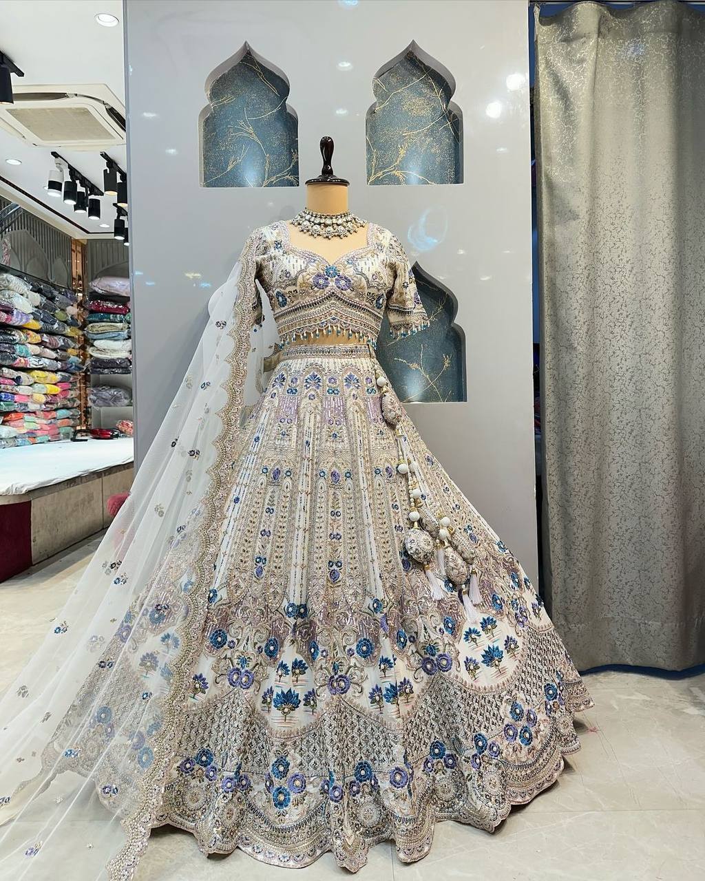 Exquisite Heavy Mono Satin Silk Lehenga Set with Sequins Cut Work, Flared 4 M, Unstitched Blouse & Soft Chinon Silk Dupatta YNF