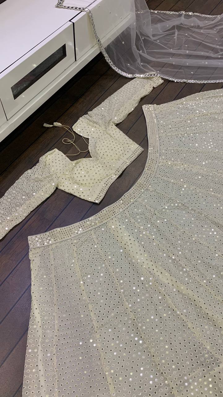 Stylish Georgette Lehenga Set with Sequence & Thread Work | Unstitched Blouse & Net Dupatta | Partywear Ethnic Wear for Women YNF