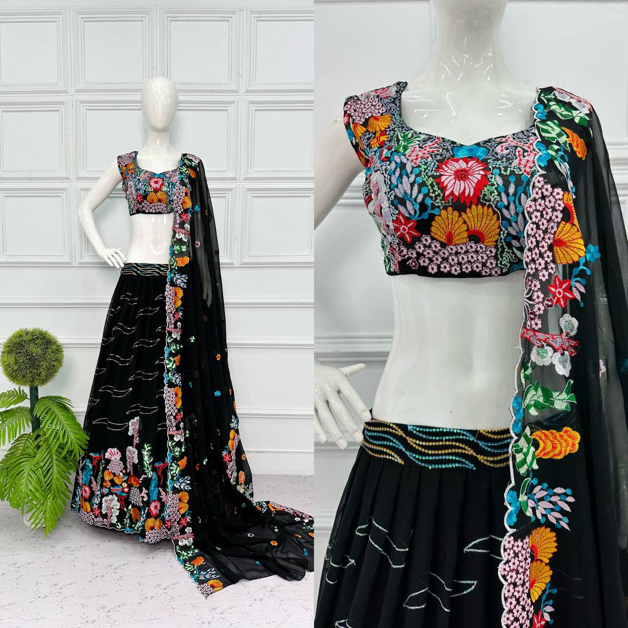 Graceful Georgette Embroidered Lehenga Set with Dupatta & Unstitched Blouse YNF