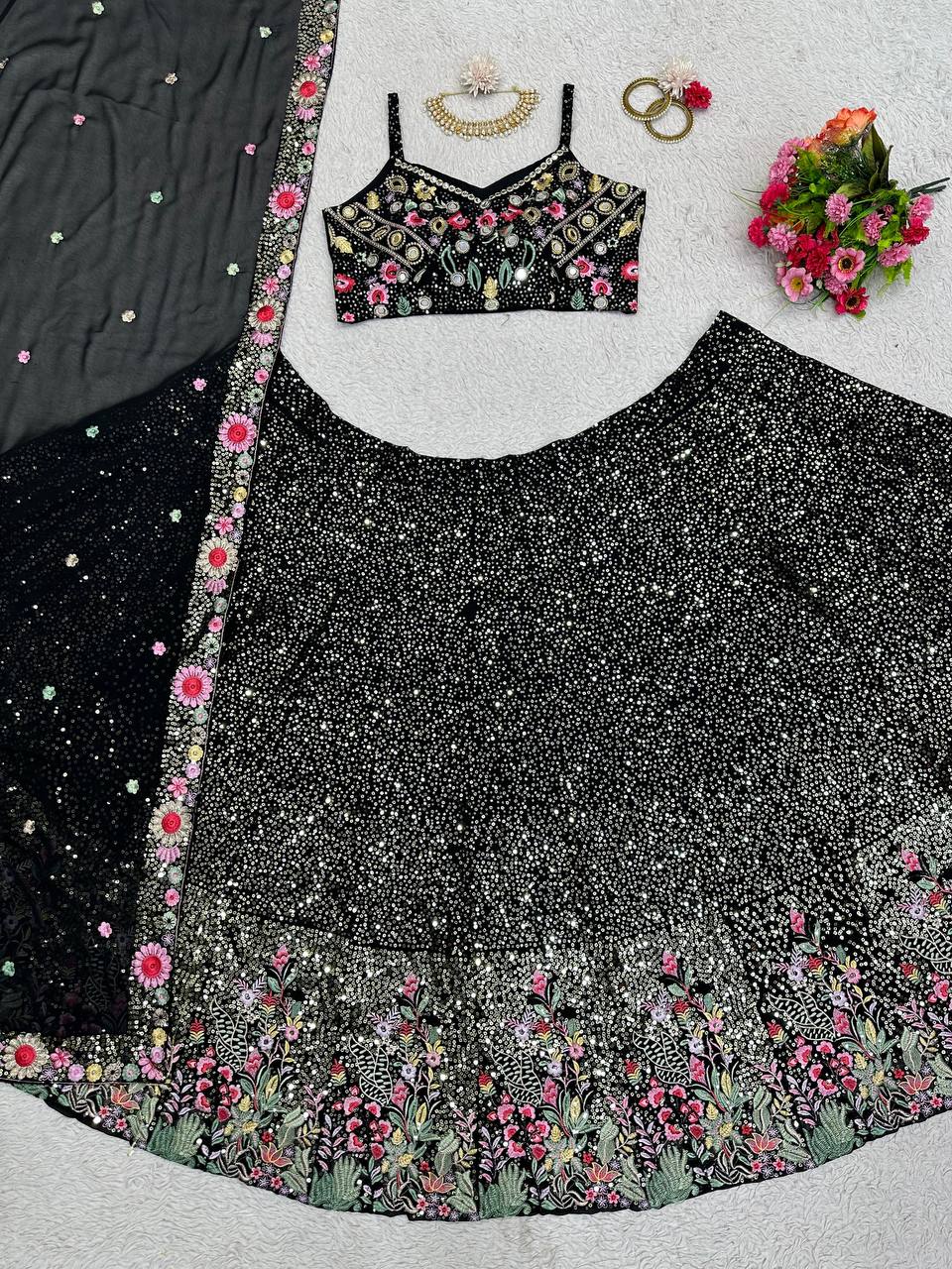 Graceful Faux Georgette Lehenga Set with Thread & Sequin Work YNF