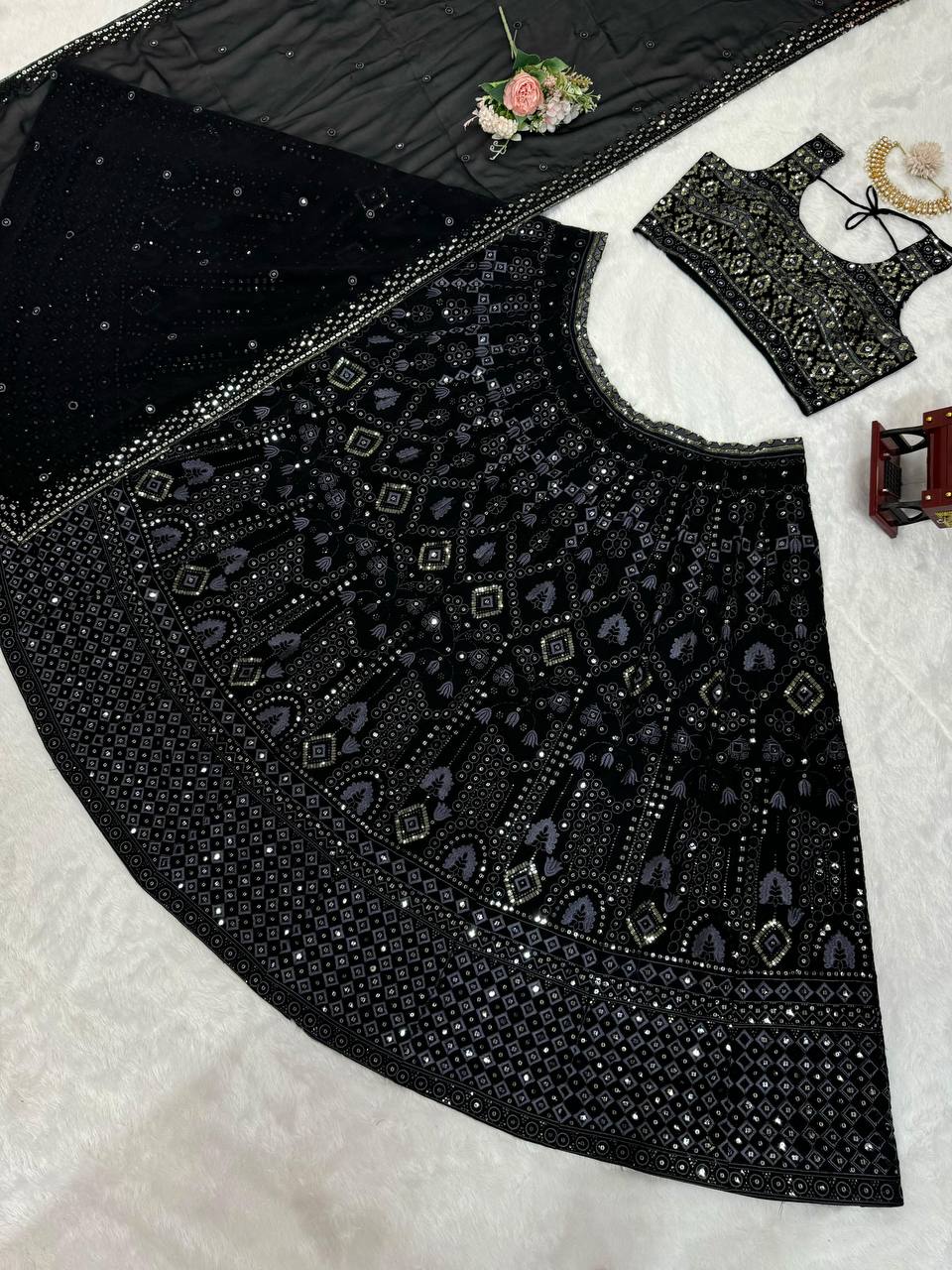 Exquisite Faux Georgette Lehenga Set with 9mm Sequin & Thread Work YNF