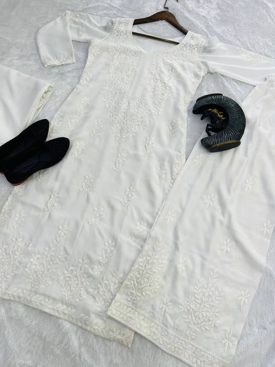 Elegant Maslin Embroidered Suit Set with Plazo & Dupatta | Thread Work Detailing YNF