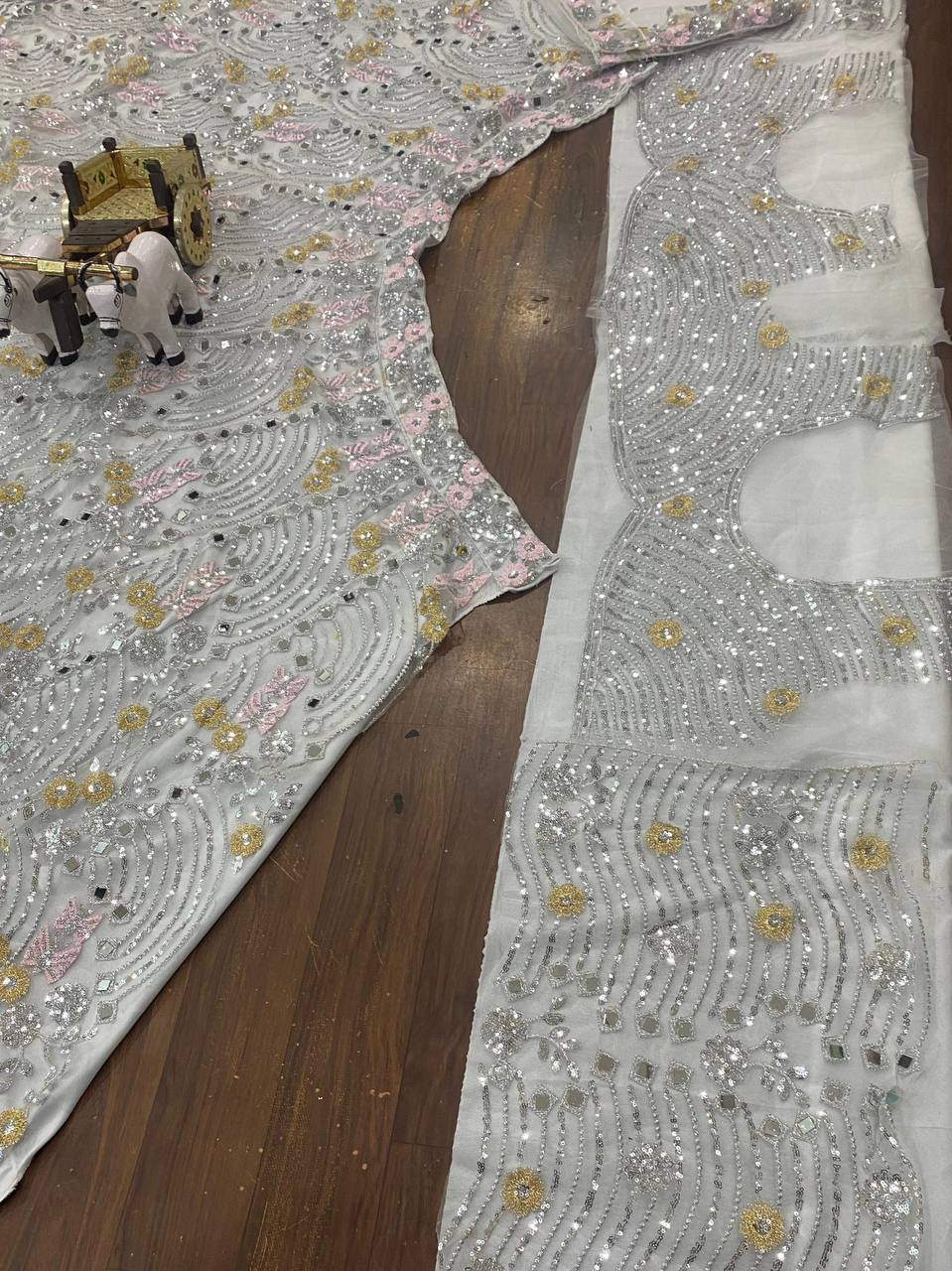 Real Mirror Embroidered Soft Butterfly Net Lehenga Set | Semi-Stitched with Dupatta & Blouse YNF