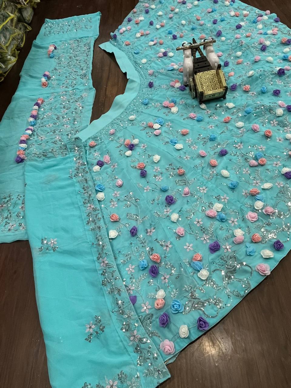 Faux Georgette Lehenga Saree with Ruffle & Mirror Work | Full Stitched with Sequins Embroidered Blouse YNF