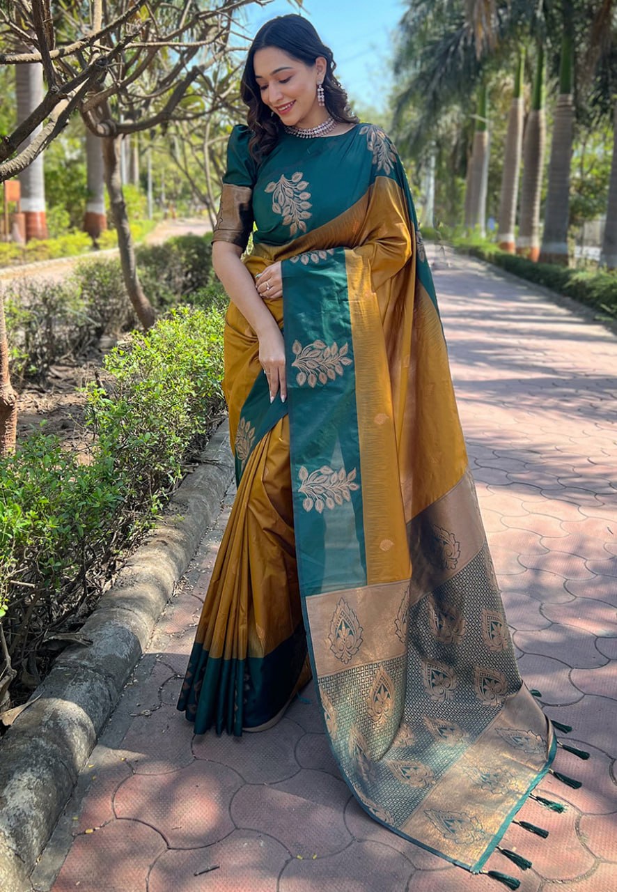 Luxurious Banarasi Soft Silk Saree with Gold Zari & Heavy Brocade Work | 5.5 M Length | 5 Color Options | Traditional Elegance YNF