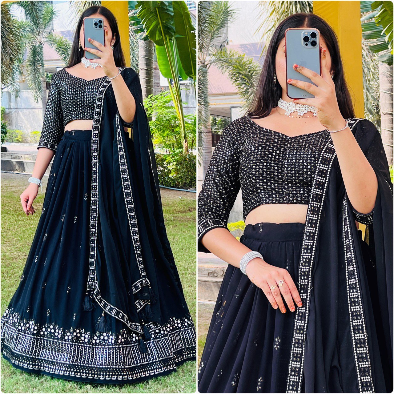 Heavy Georgette Embroidered Lehenga Set with Zari Work & Tassel Details | Stitched Lehenga with Unstitched Blouse & Dupatta YNF