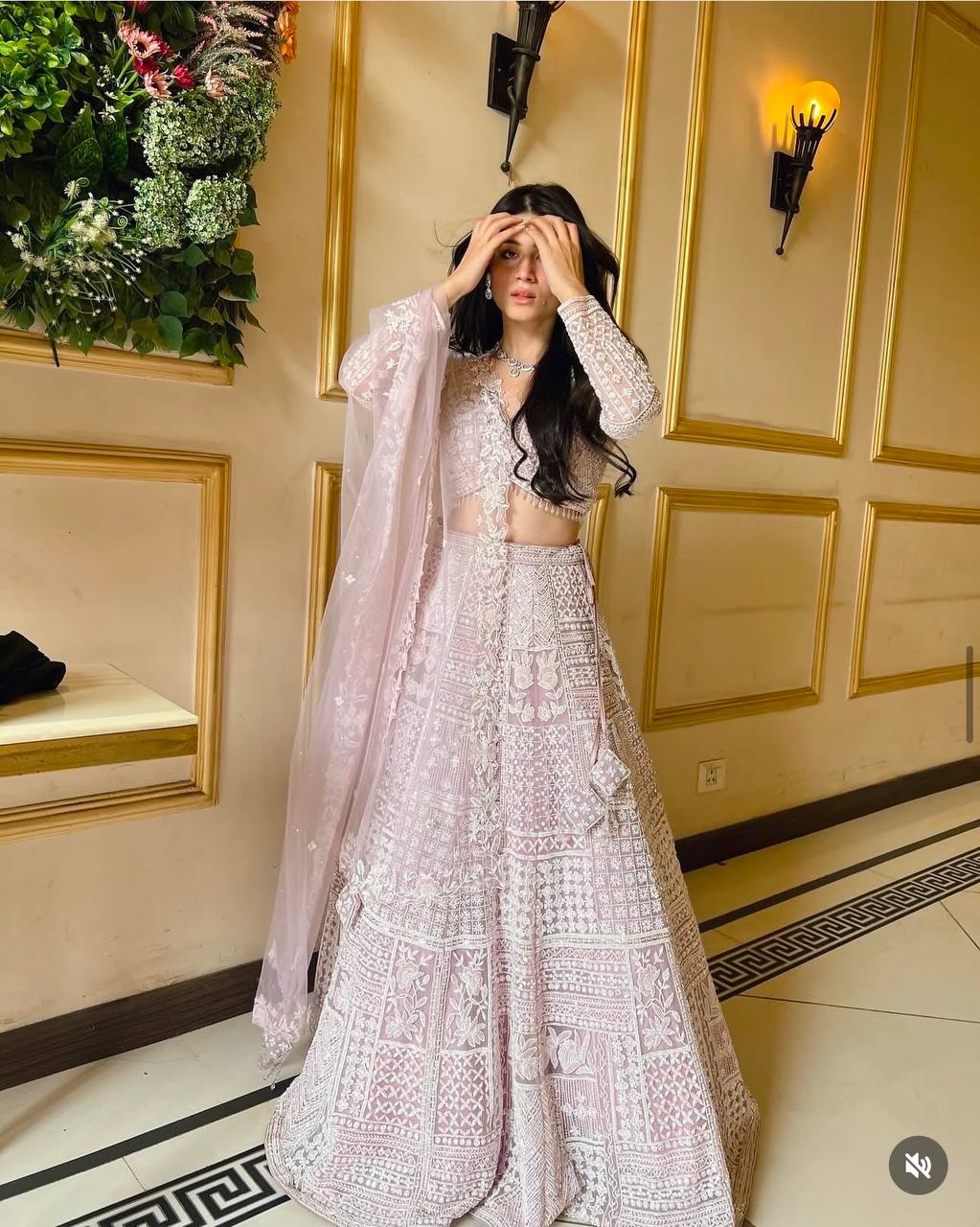 Elegant Net Lehenga Set with Resham Thread & Sequin Work | 3.25m Flair | Unstitched Blouse & Dupatta YNF
