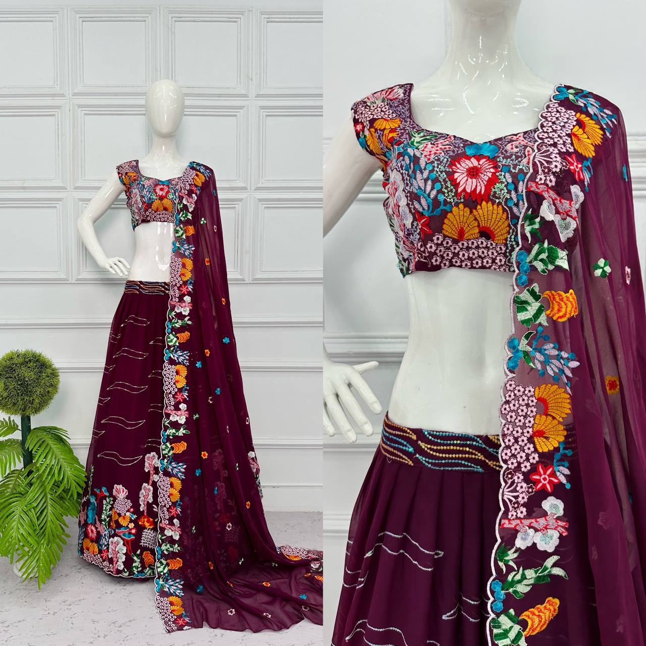 Graceful Georgette Embroidered Lehenga Set with Dupatta & Unstitched Blouse YNF