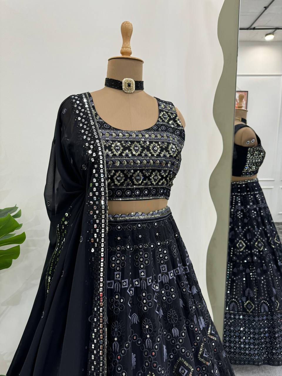 Exquisite Faux Georgette Lehenga Set with 9mm Sequin & Thread Work YNF
