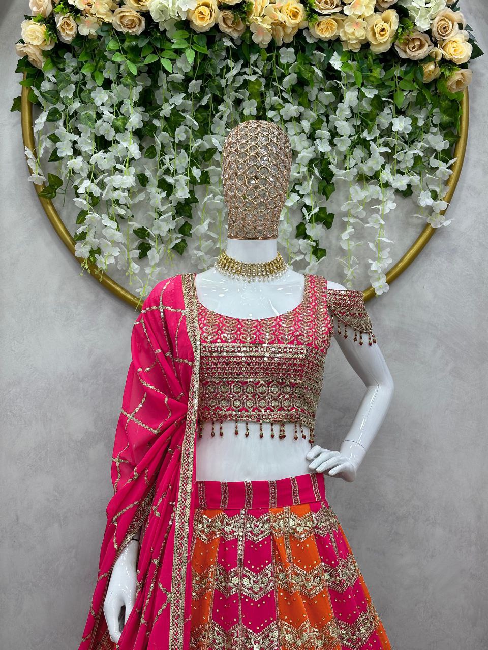 Fox Georgette Lehenga Set with 3+5mm Sequins & Real Diamond Detailing YNF