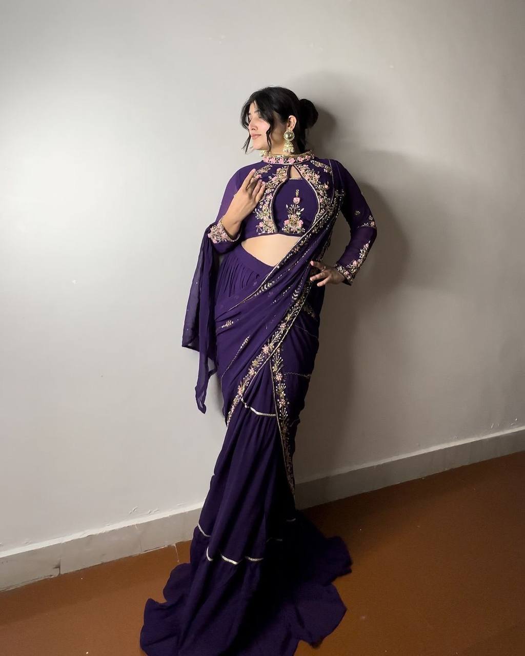 Faux Georgette Lehenga Saree with Ruffle & Mirror Work | Full Stitched with Sequins Embroidered Blouse YNF