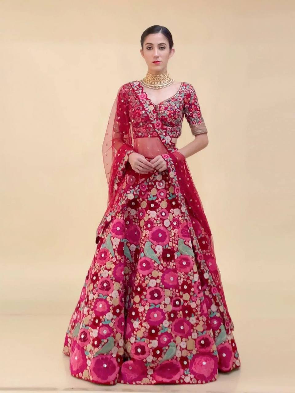 Luxury Tapeta Velvet Lehenga Set with Chainstitch Embroidery & Sequins Work | Unstitched Blouse & Net Dupatta | Premium Partywear for Women YNF