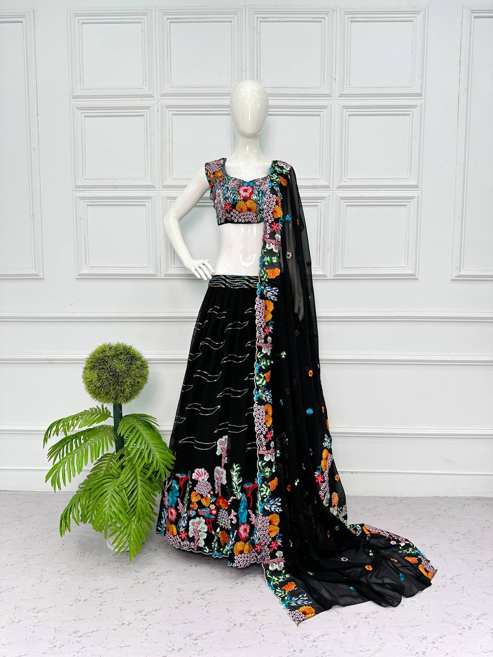 Graceful Georgette Embroidered Lehenga Set with Dupatta & Unstitched Blouse YNF