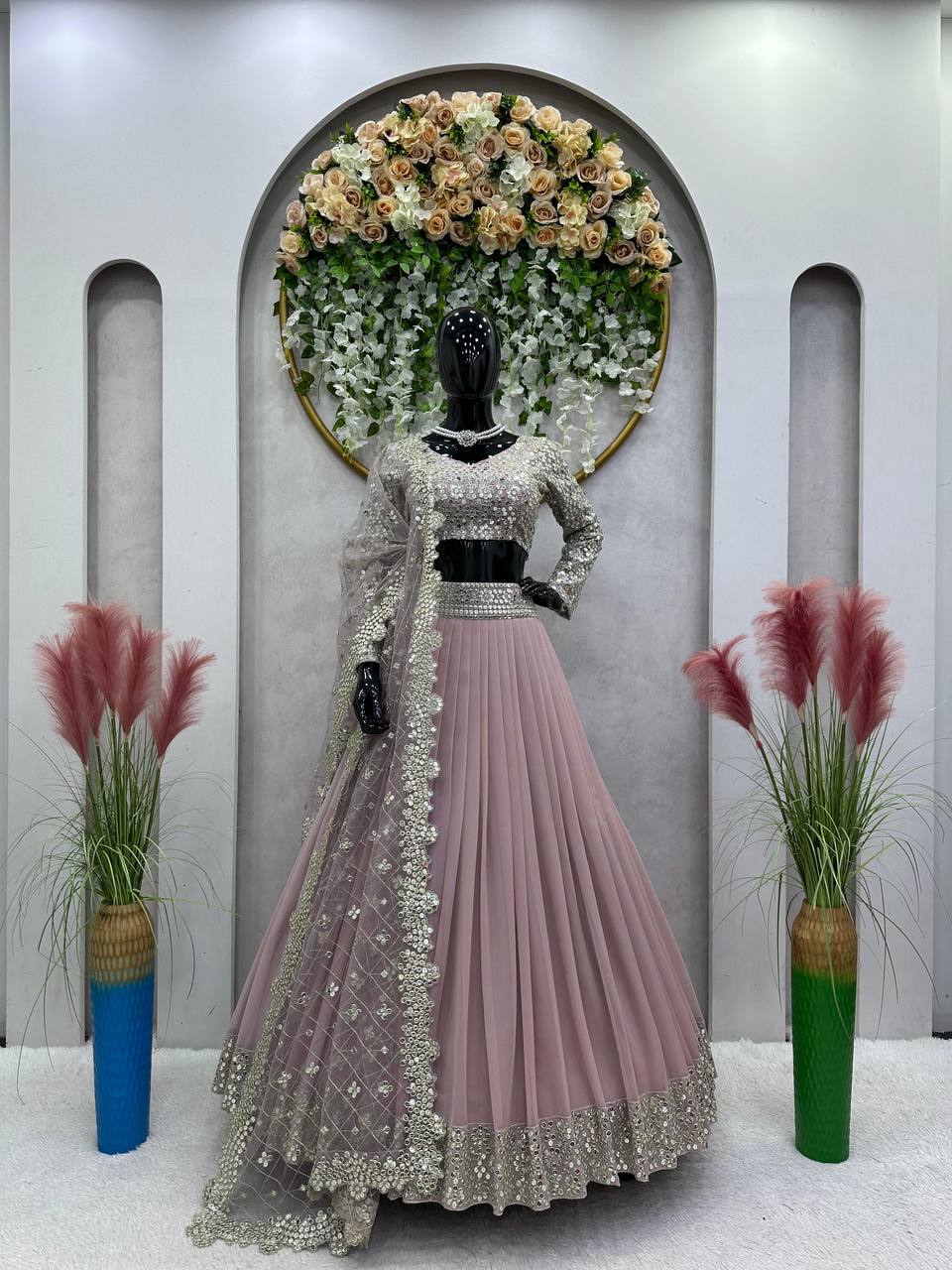 Stunning Faux Georgette 9mm Sequin Embroidered Lehenga Set YNF
