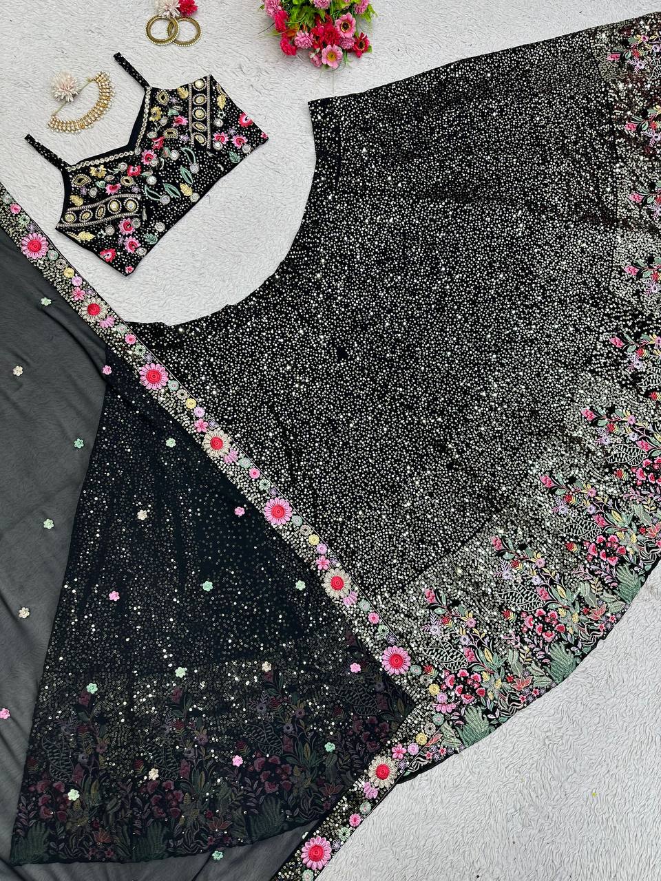 Graceful Faux Georgette Lehenga Set with Thread & Sequin Work YNF
