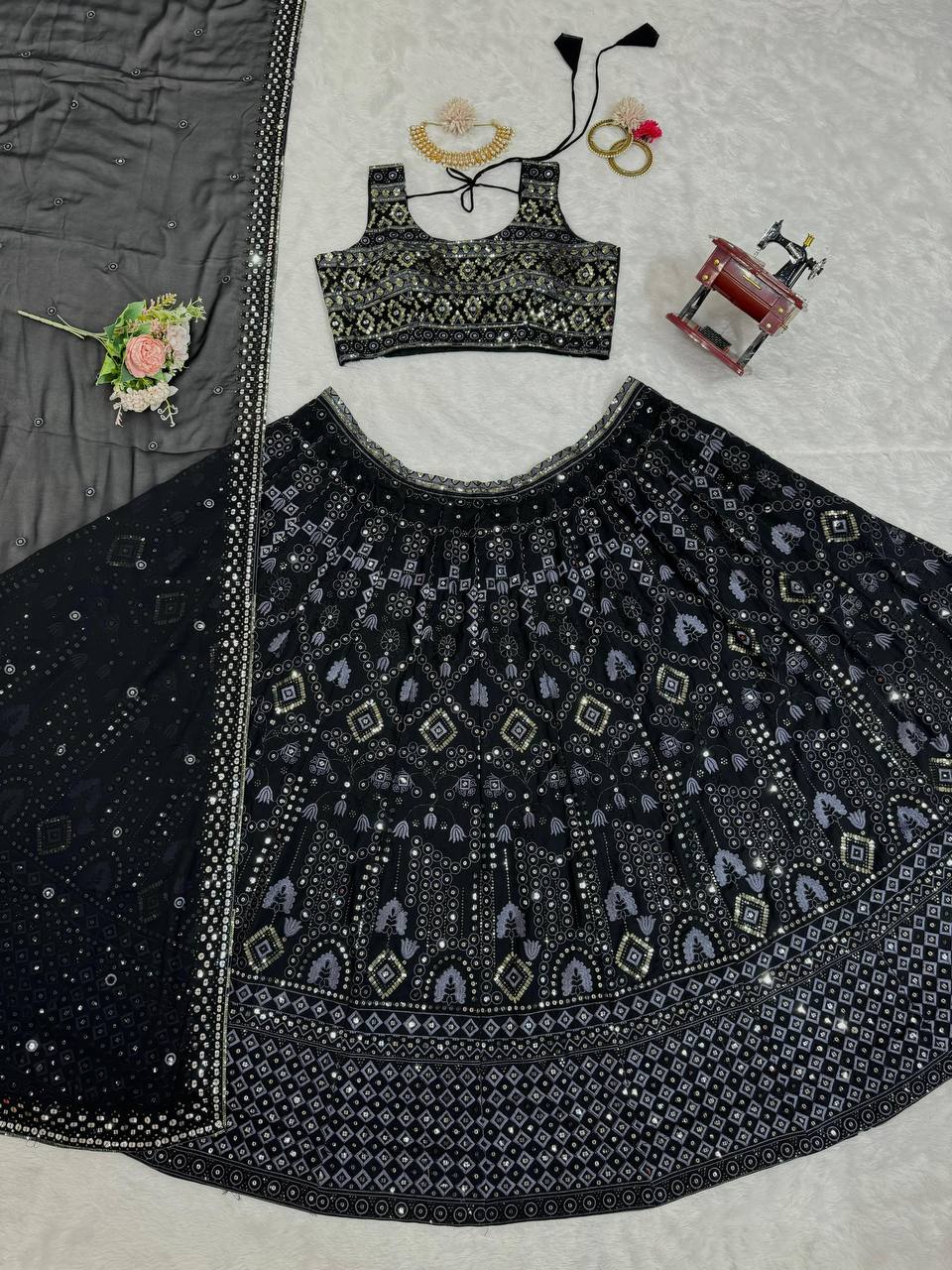 Exquisite Faux Georgette Lehenga Set with 9mm Sequin & Thread Work YNF