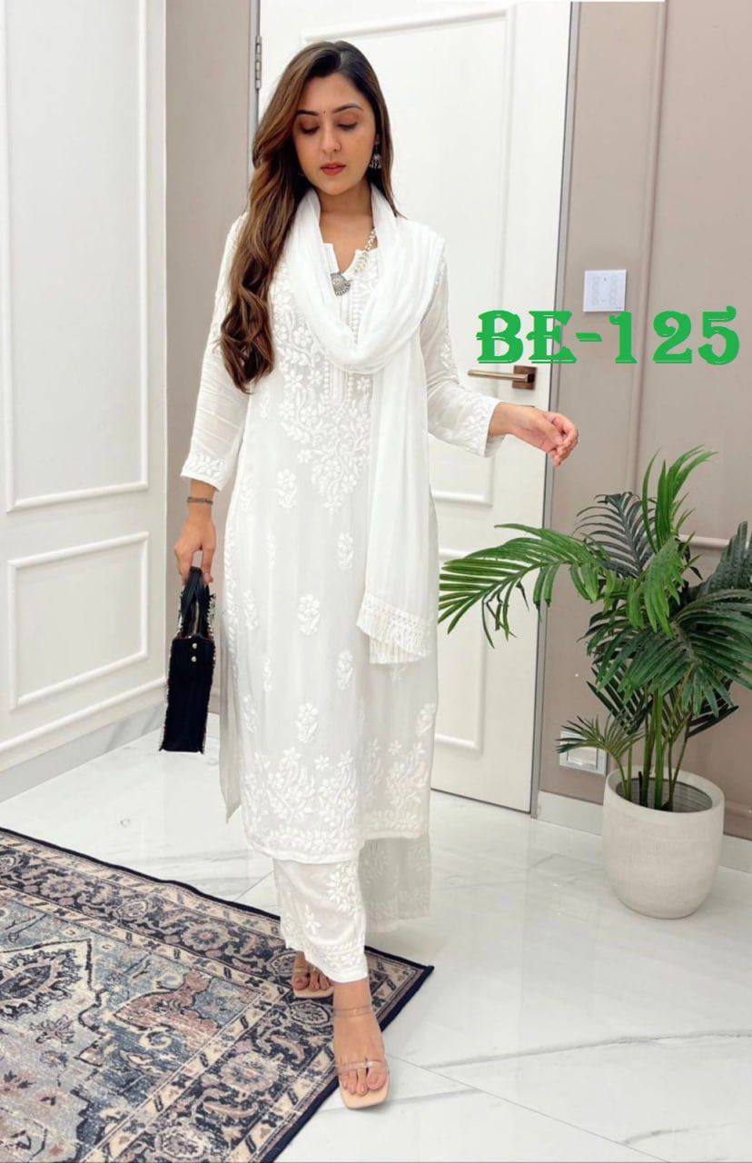 Elegant Maslin Embroidered Suit Set with Plazo & Dupatta | Thread Work Detailing YNF
