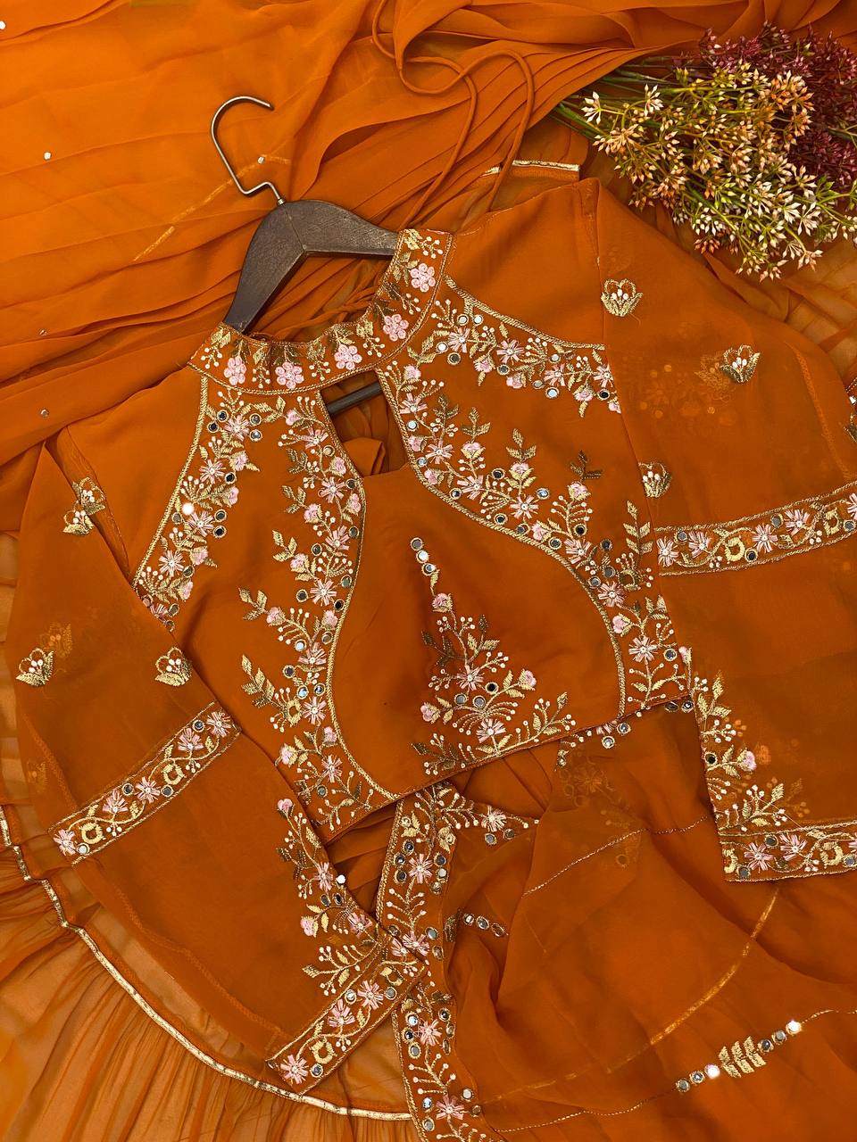 Faux Georgette Lehenga Saree with Ruffle & Mirror Work | Full Stitched with Sequins Embroidered Blouse YNF