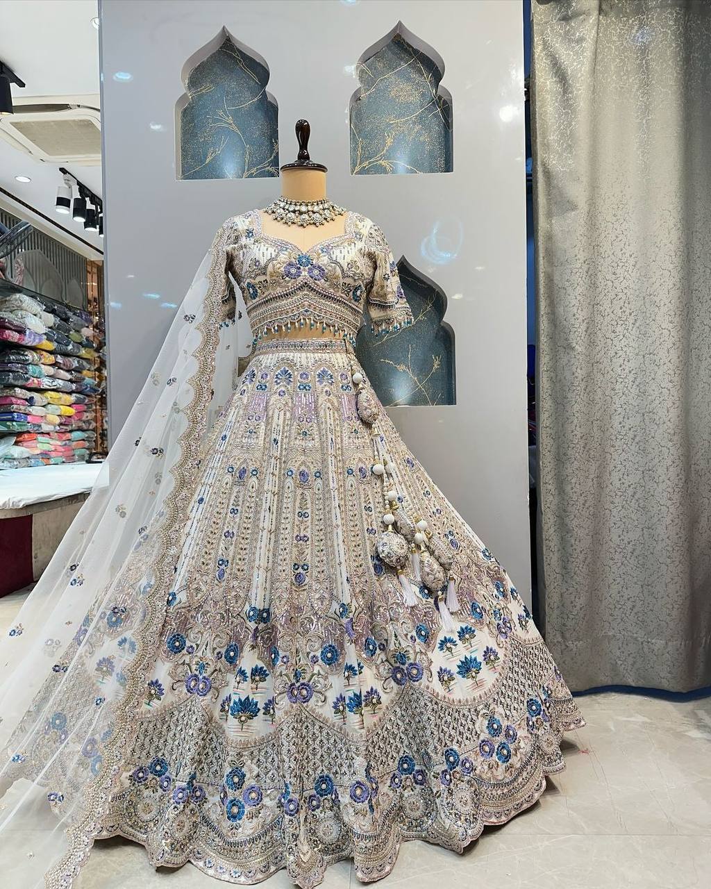 Exquisite Heavy Mono Satin Silk Lehenga Set with Sequins Cut Work, Flared 4 M, Unstitched Blouse & Soft Chinon Silk Dupatta YNF