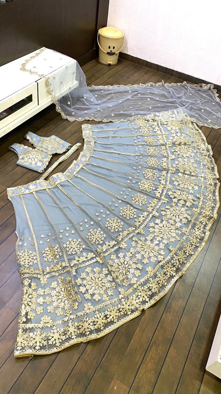 Elegant Net Lehenga Set with Foil Paper & Zari Work | Unstitched Banglori Satin Blouse & Dupatta | Partywear Ensemble for Women - YNF Export