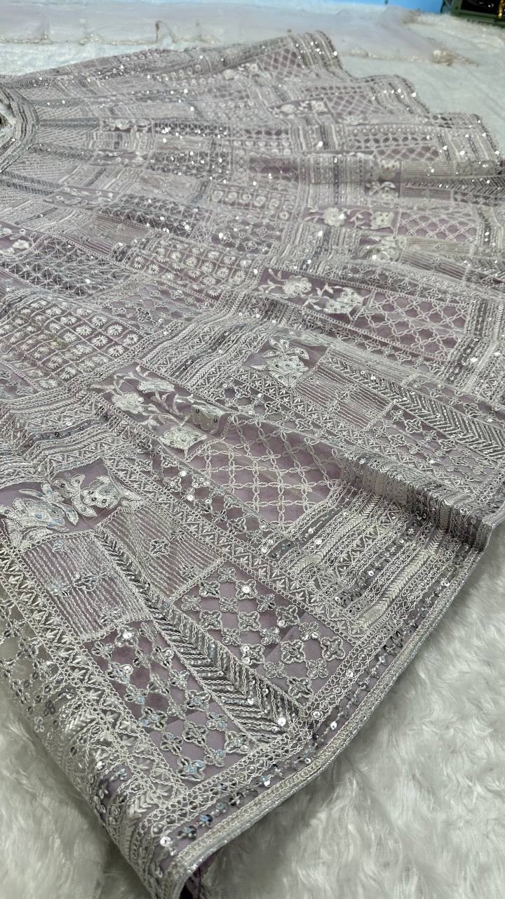 Elegant Net Lehenga Set with Resham Thread & Sequin Work | 3.25m Flair | Unstitched Blouse & Dupatta YNF