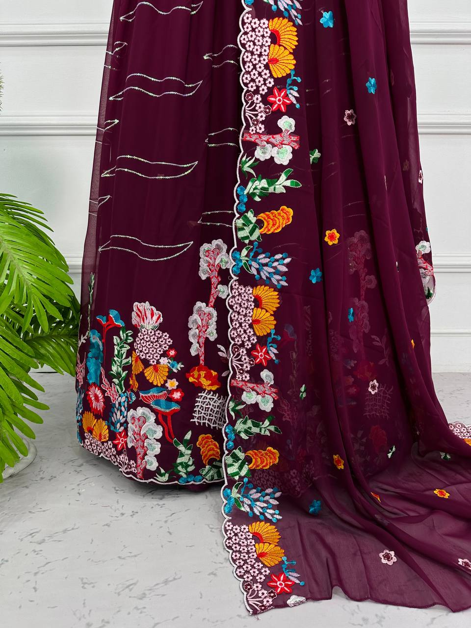Graceful Georgette Embroidered Lehenga Set with Dupatta & Unstitched Blouse YNF