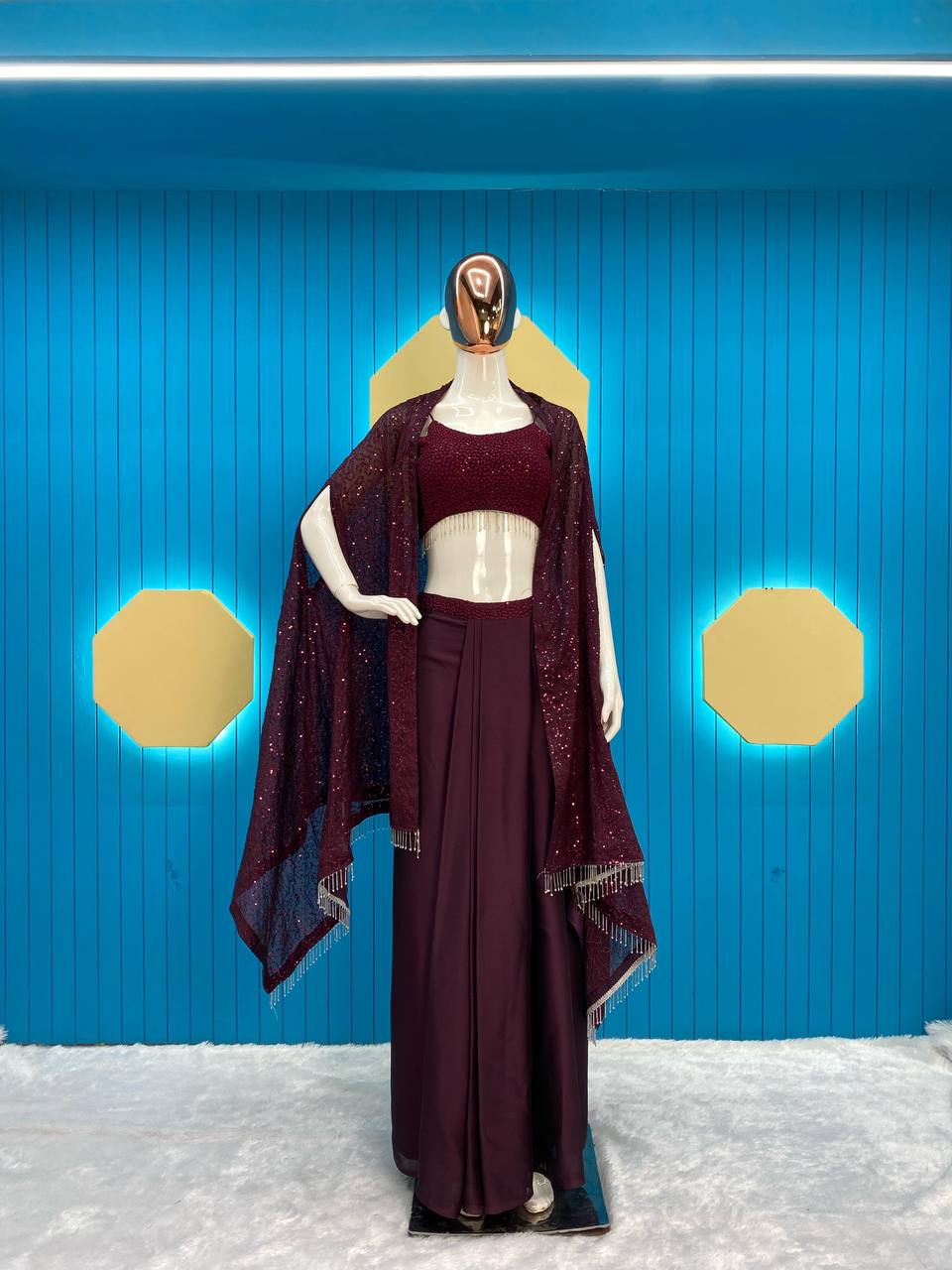 Elegant 3-Piece Ethnic Set with Shrug, Draped Skirt & Tube Choli YNF