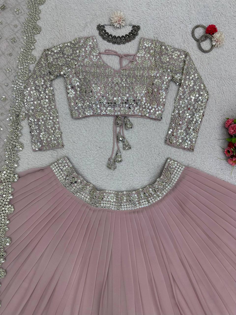 Stunning Faux Georgette 9mm Sequin Embroidered Lehenga Set YNF