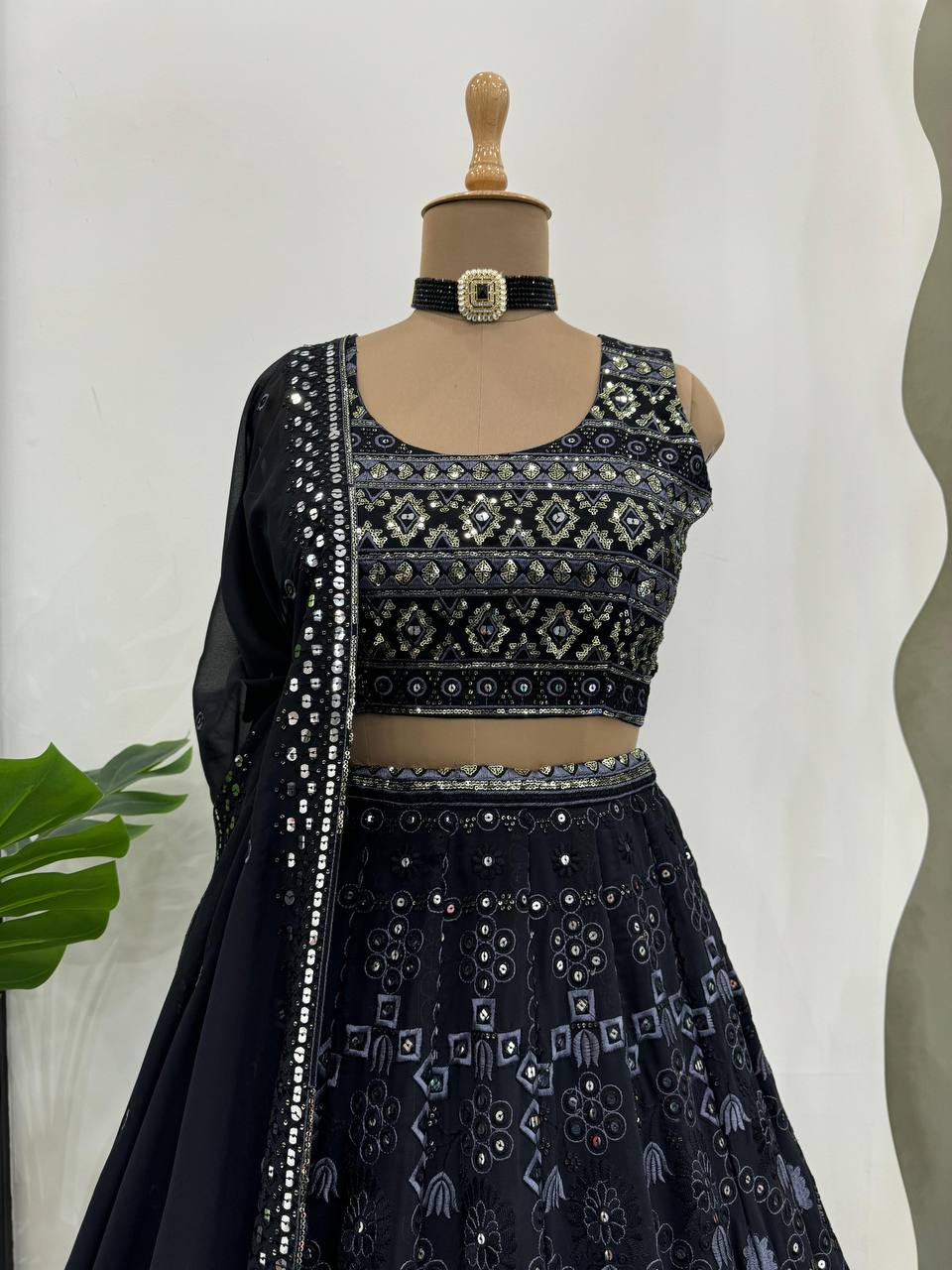Exquisite Faux Georgette Lehenga Set with 9mm Sequin & Thread Work YNF