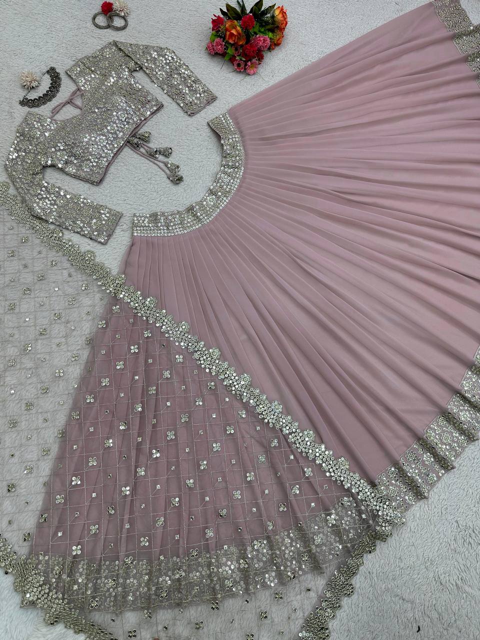 Stunning Faux Georgette 9mm Sequin Embroidered Lehenga Set YNF