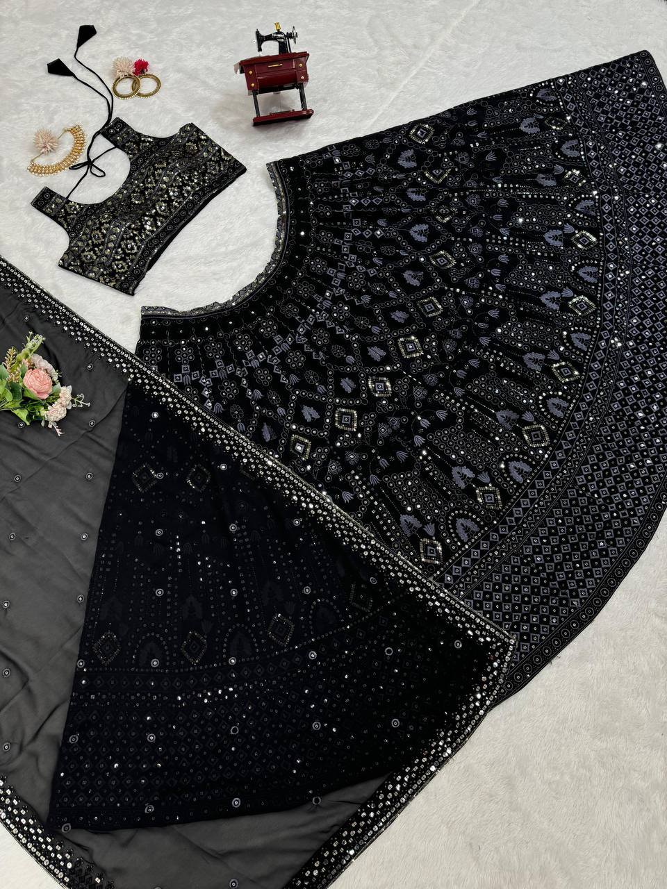 Exquisite Faux Georgette Lehenga Set with 9mm Sequin & Thread Work YNF