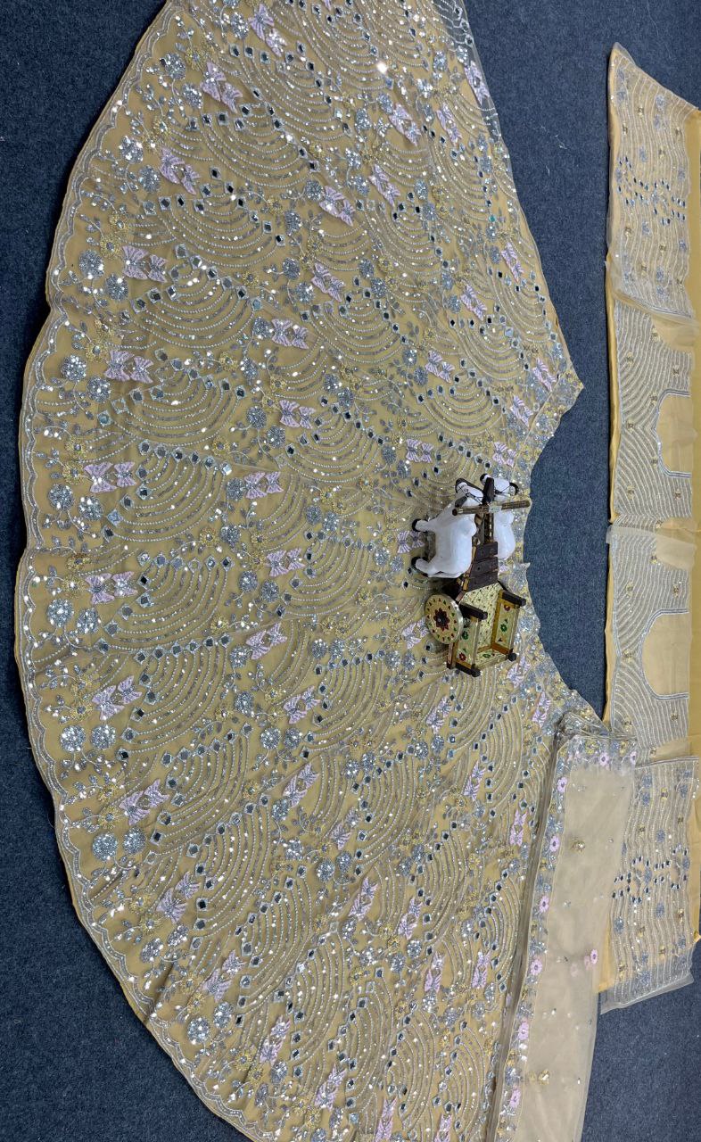 Real Mirror Embroidered Soft Butterfly Net Lehenga Set | Semi-Stitched with Dupatta & Blouse YNF