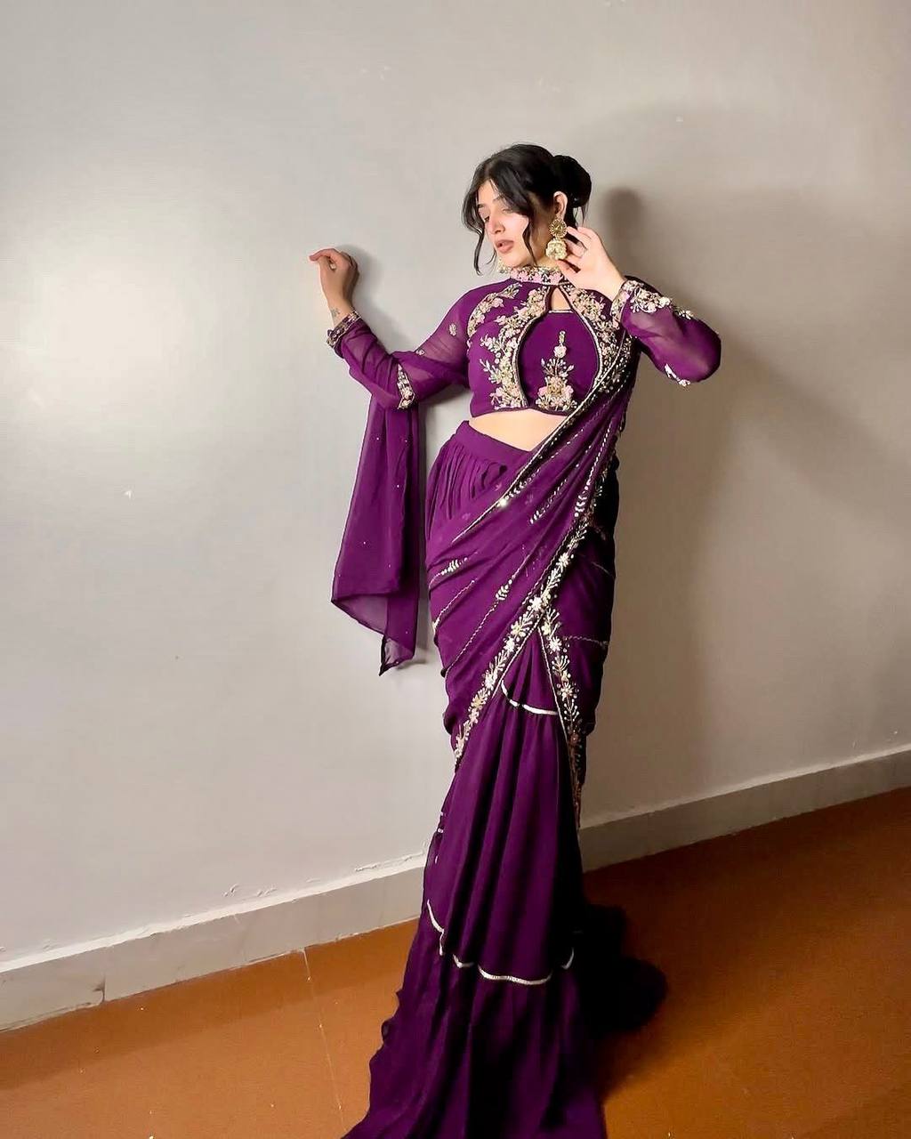 Faux Georgette Lehenga Saree with Ruffle & Mirror Work | Full Stitched with Sequins Embroidered Blouse YNF