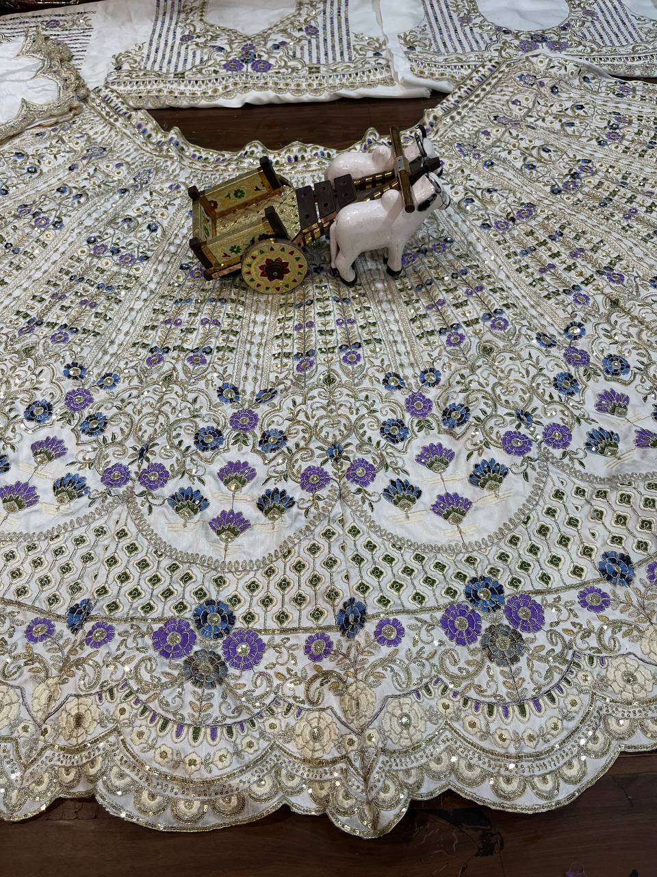 Exquisite Heavy Mono Satin Silk Lehenga Set with Sequins Cut Work, Flared 4 M, Unstitched Blouse & Soft Chinon Silk Dupatta YNF